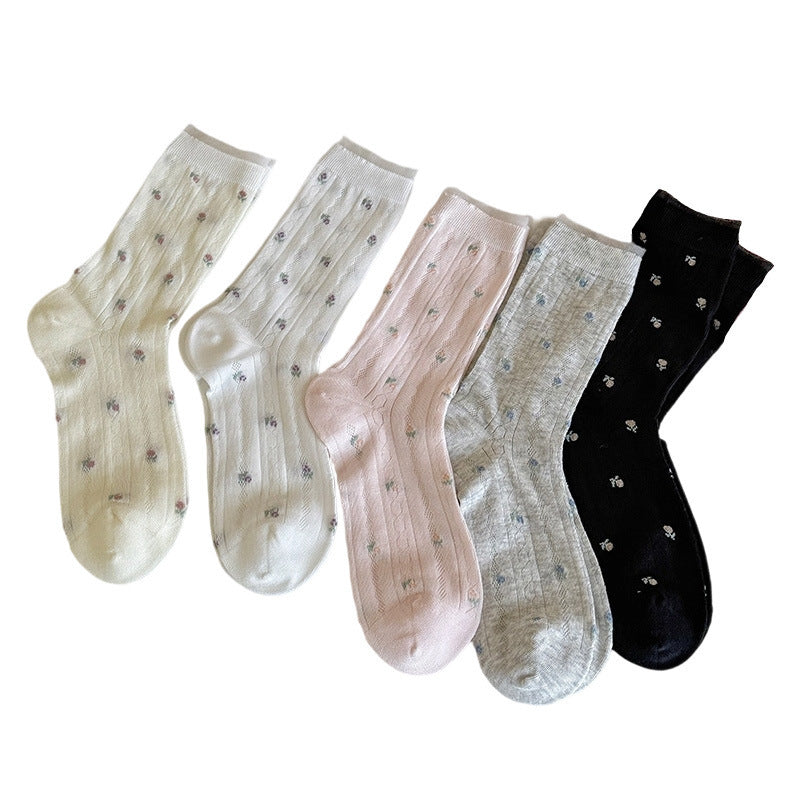 Floral Mesh Cotton Crew Socks for Women | Breathable Spring Summer