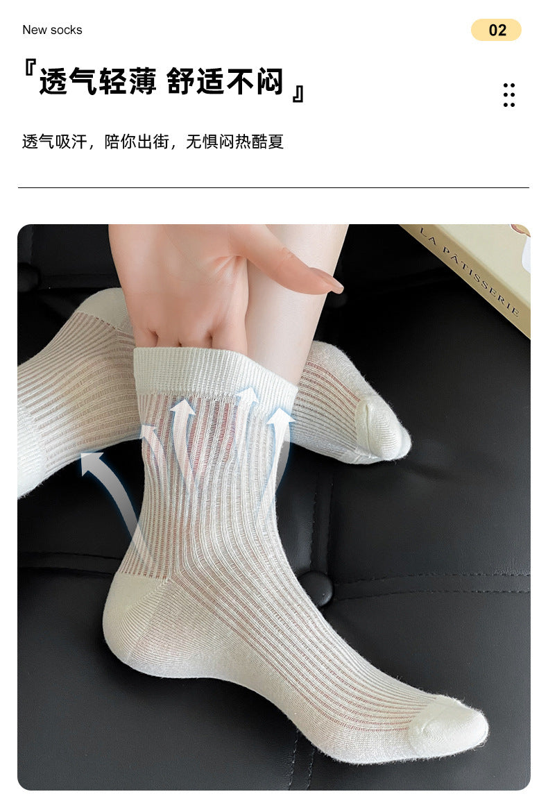 Bow Embroidered Women Ankle Socks | Breathable Cotton Mesh Summer Socks