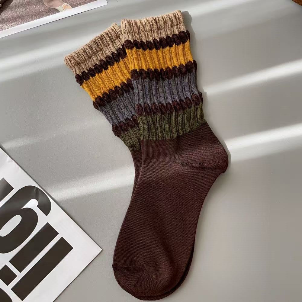 Vintage Striped Cozy Slouch Crew Socks | Loose No-Bind For Women