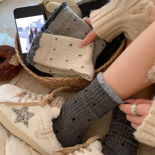 Cozy Polka Dot Crew Socks for Women | Warm Winter Socks