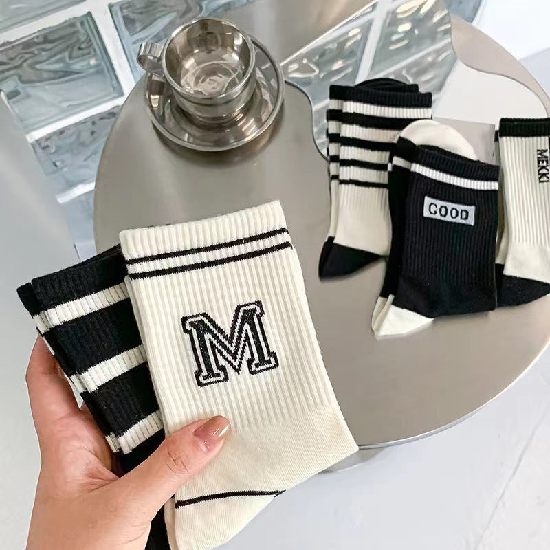 Crew Socks for Women | Black White Trendy Athletic Casual Socks