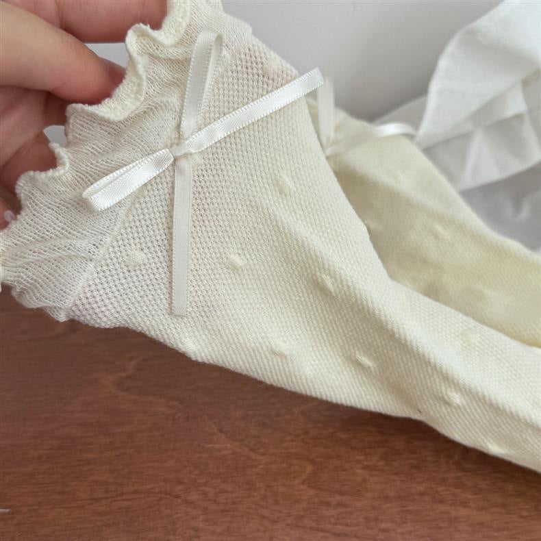 Ruffled Polka Dot Crew Socks for Women | Breathable Bow Socks