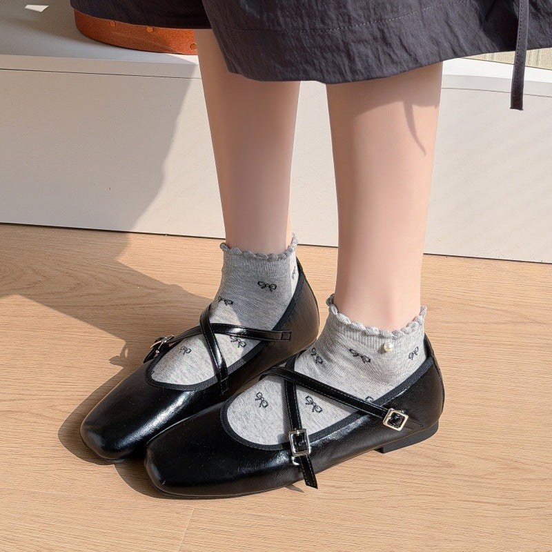 Bow Ruffle Ankle Socks for Women | Thin Summer Patterned Cotton Socks