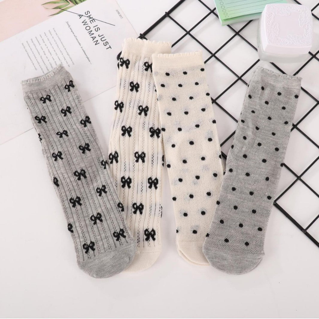 Cute Bow & Polka Dot Crew Socks | Breathable Mesh Summer Socks for Women