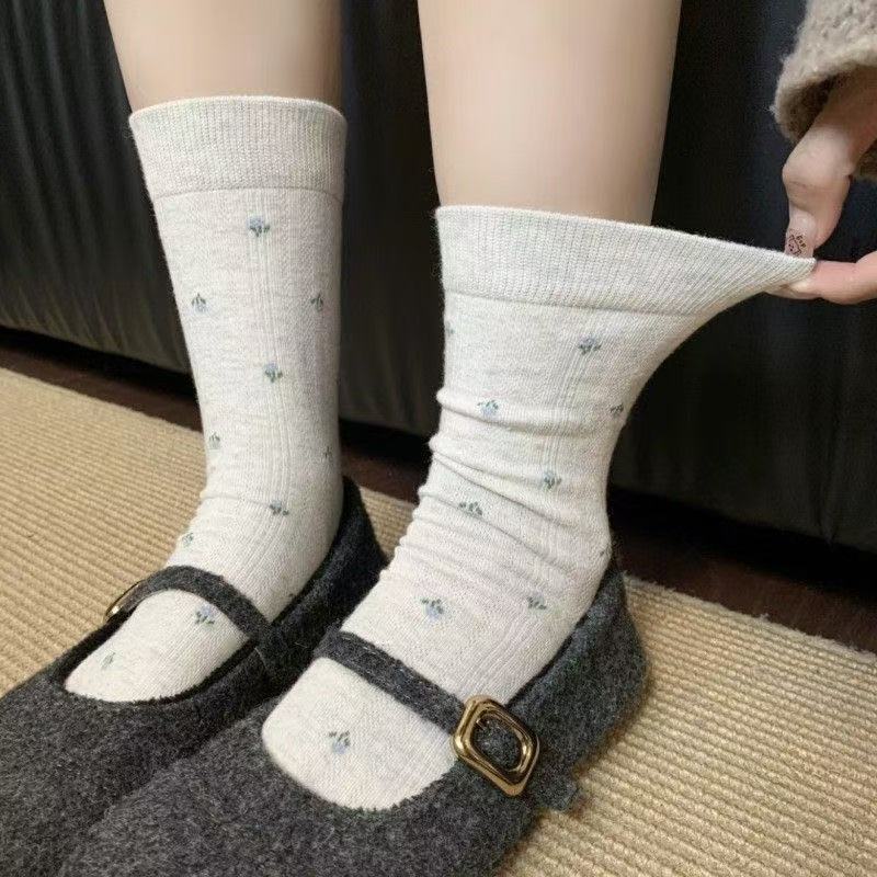 Vintage Floral Crew Socks for Women | Slouch Socks for Birkenstock