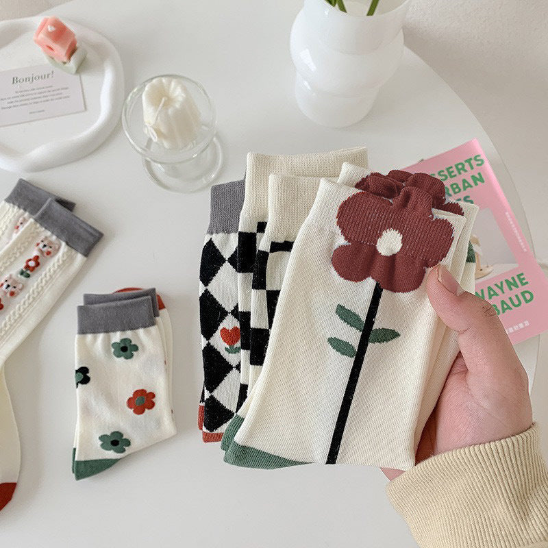 Cute Patterned Crew Socks for Women | Soft Cotton Casual Socks