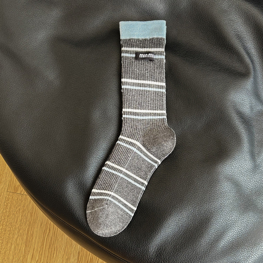 Women's Striped Cotton Crew Socks | Trendy Mid-Calf Socks