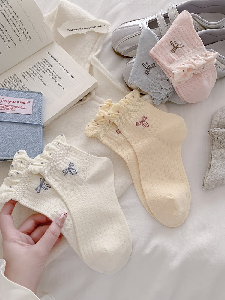 Cute Bow Ruffle Ankle Socks for Women | Balletcore Thin Warm Weather Socks