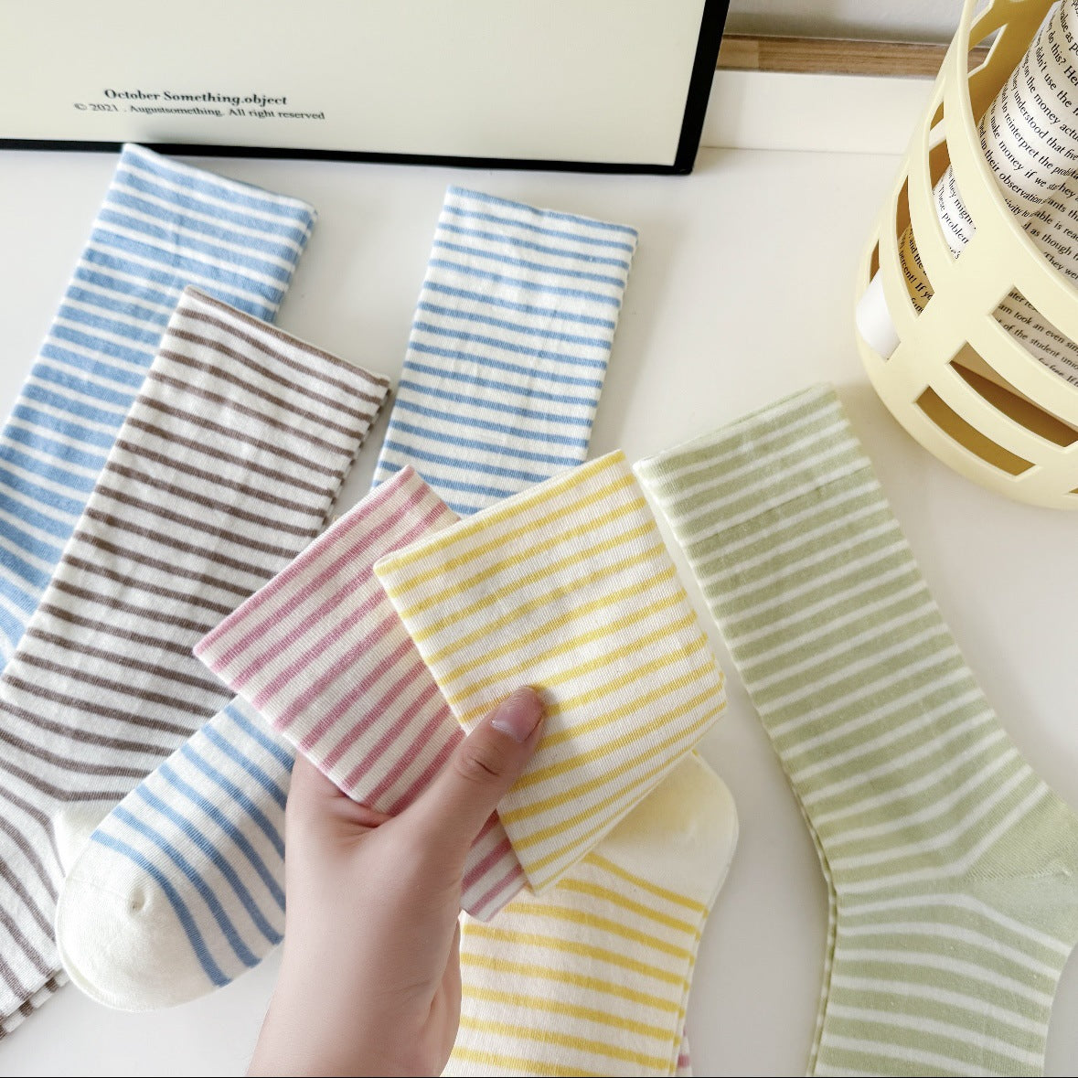 Soft Striped Cotton Crew Socks for Women | Loose Top Comfort