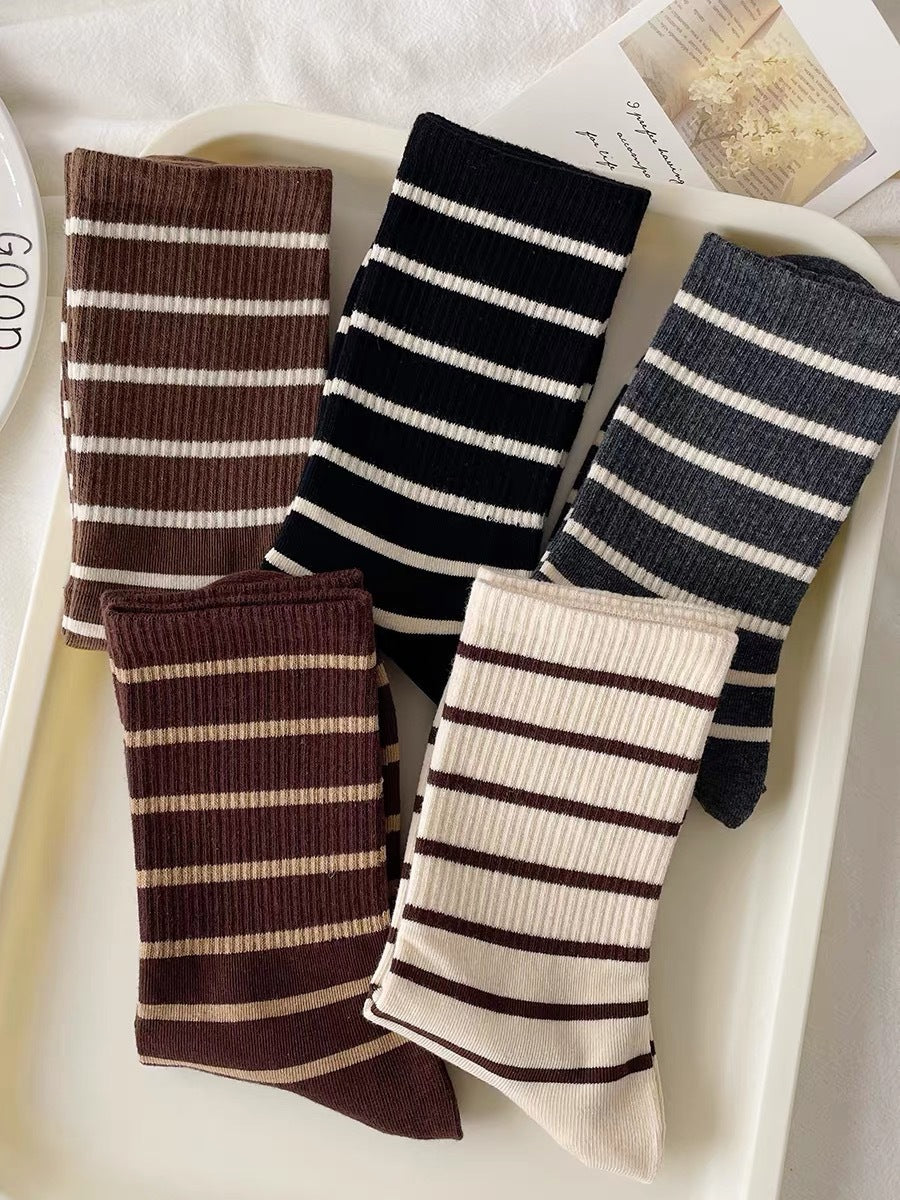 Striped Crew Socks for Women | Cotton Casual Athletic Mid-Calf Socks