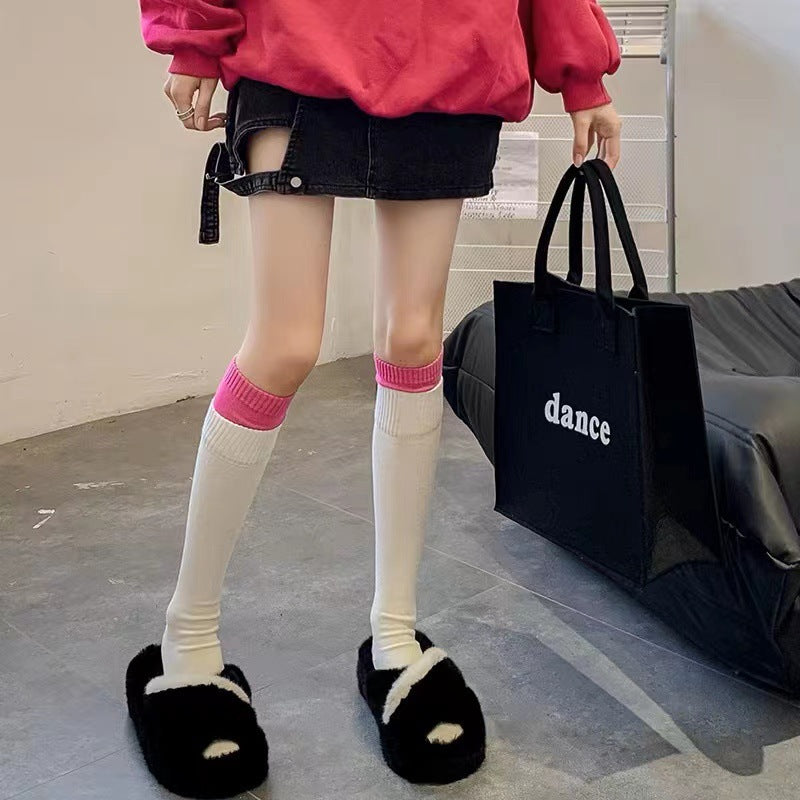 Two-Tone Double Cuff Calf Socks for Women | Slouch Knee High Socks