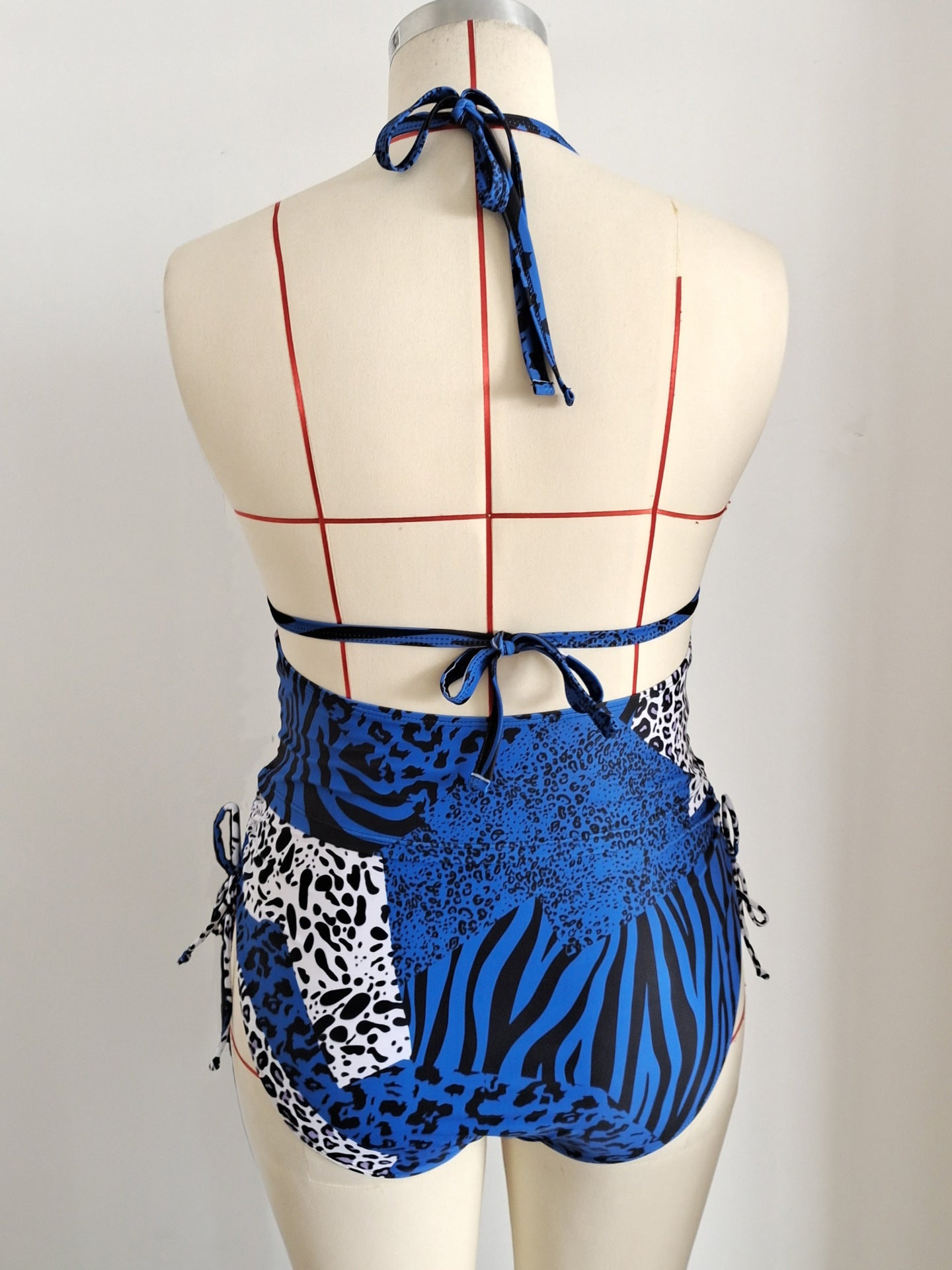 Plus Size Mixed Print Halter Bikini | Women's Blue Beach Swimwear