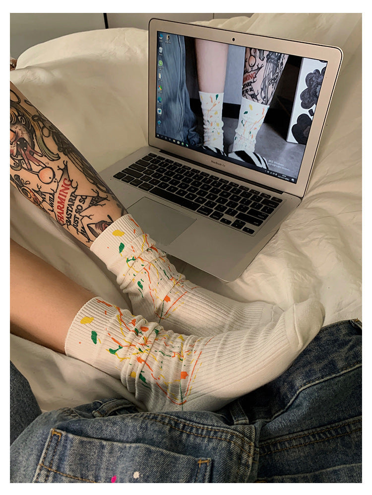 Splatter Graffiti Crew Socks | Breathable Trendy Streetwear Socks