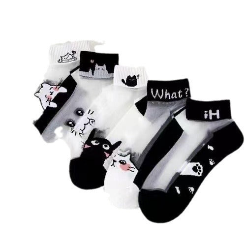 Cute Cartoon Cat Sheer Ankle Socks | Summer Women's Casual Socks
