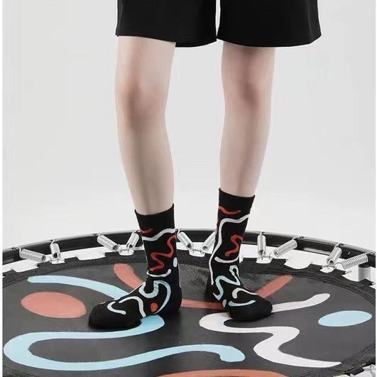 Trendy Abstract Patterned Crew Socks for Women | Novelty Casual Socks
