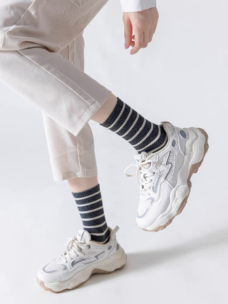 Striped Crew Socks for Women | Cotton Casual Athletic Mid-Calf Socks