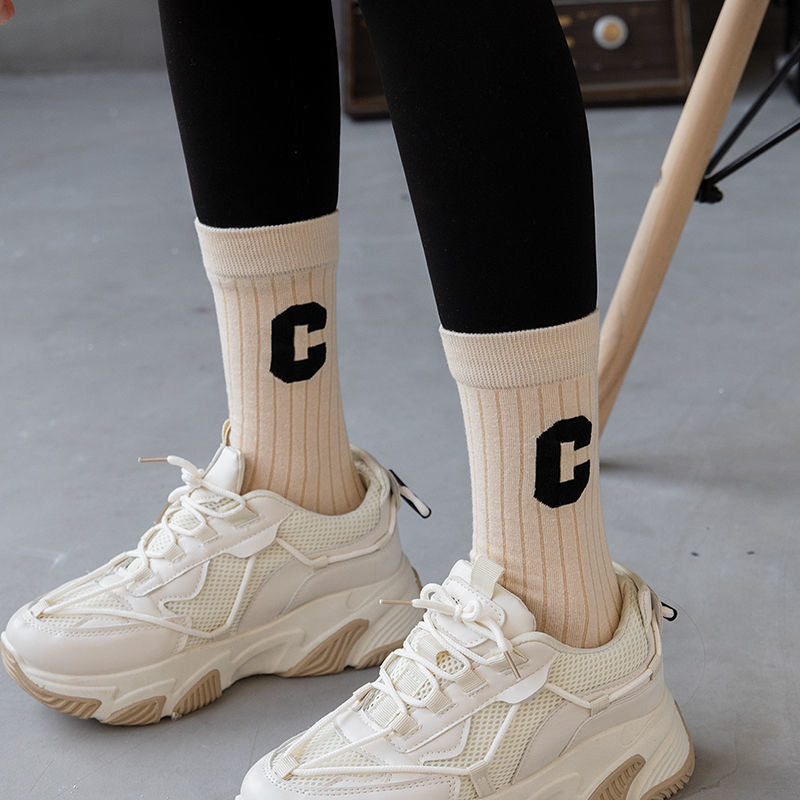 C Logo Crew Socks for Women | Trendy Soft Casual Everyday Socks