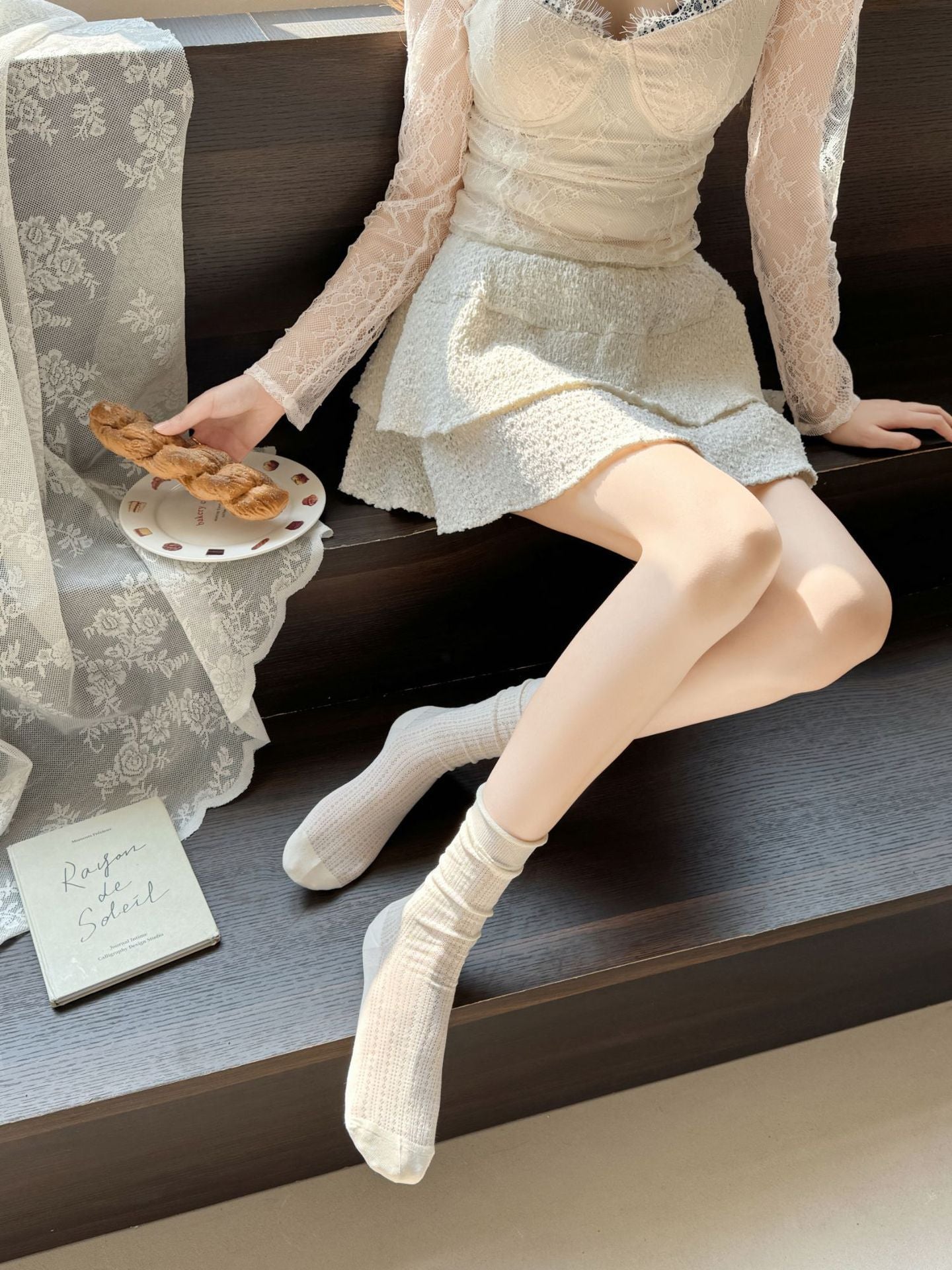 Sheer Cotton Crew Socks | Thin Summer Mid-Calf for Women