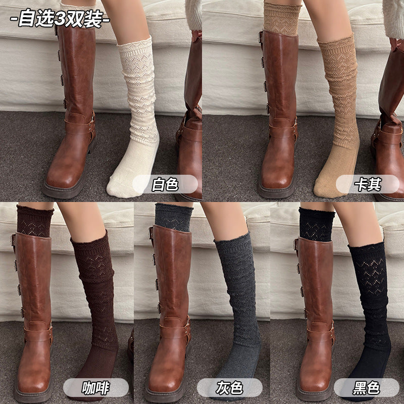 Lace Openwork Cotton Slouch Calf Socks for Women for Boots