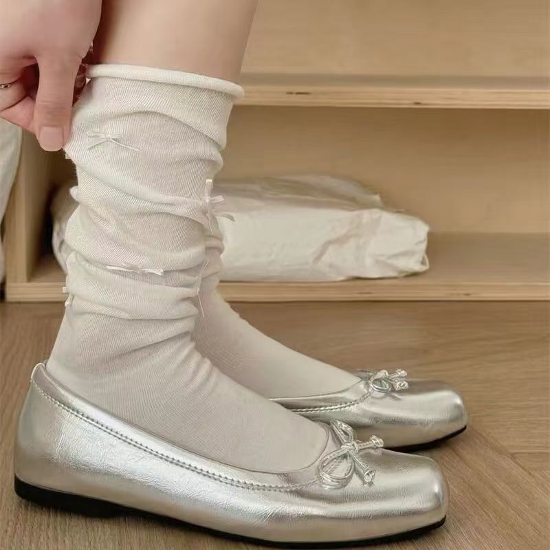 Bow Accent Slouch Socks | Thin Summer Calf Socks for Women