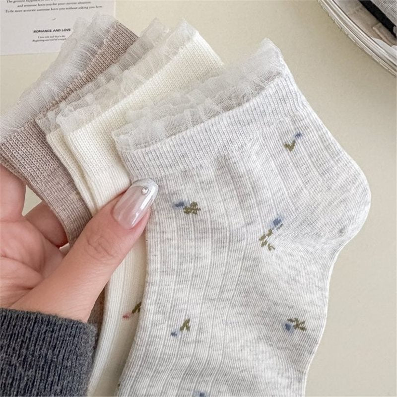 Vintage Floral Lace Ankle Socks for Women | Breathable Spring Summer Socks