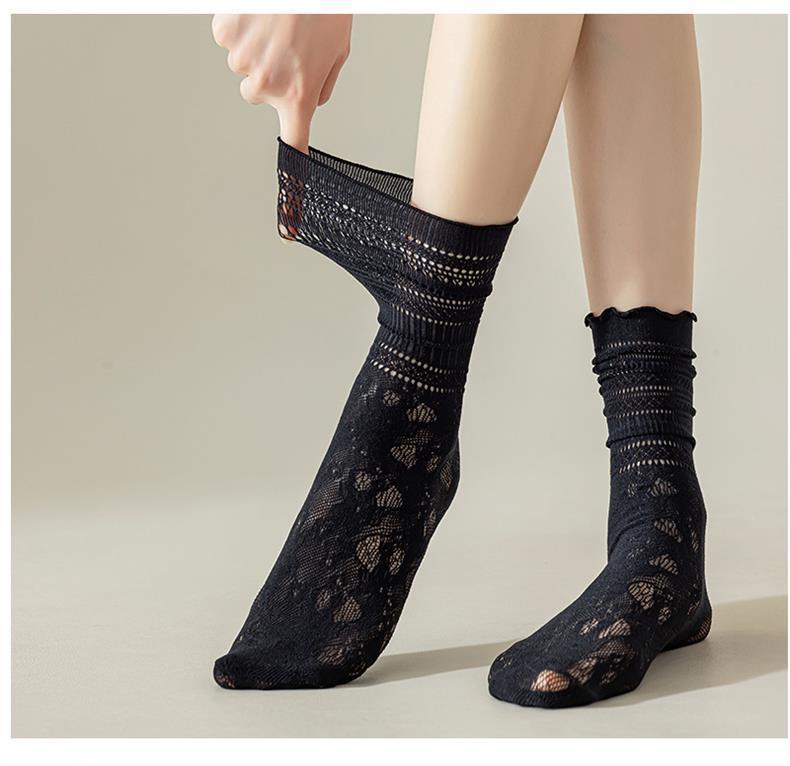 Lace Slouch Crew Socks for Women | Breathable Summer Mesh Socks