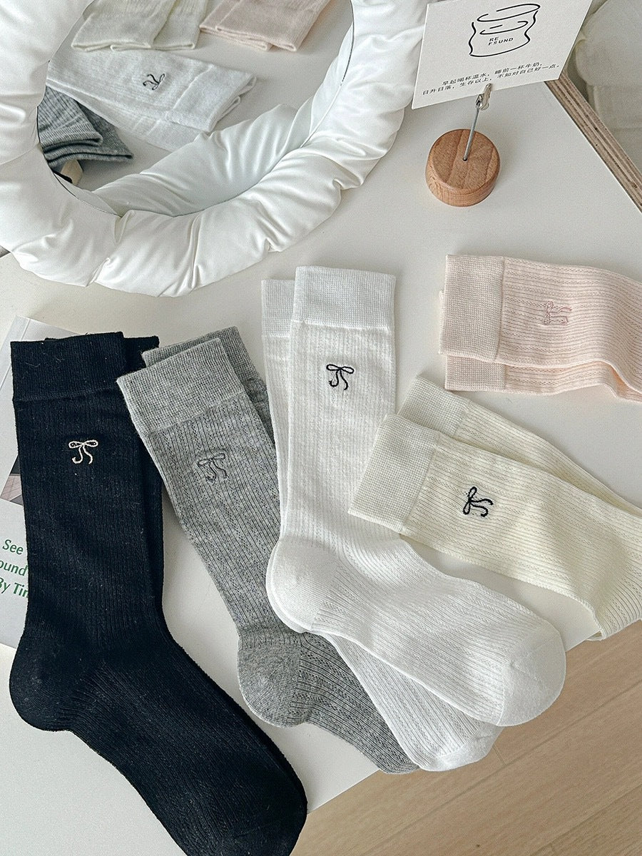 Thin Summer Ballet Bow Cotton Crew Socks for Women