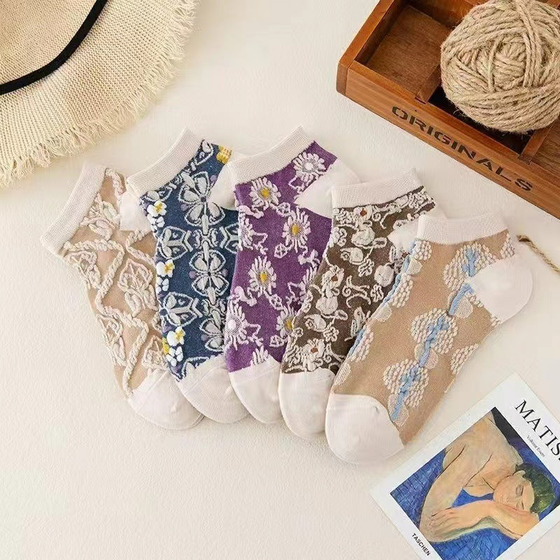 Retro Floral Ankle Socks for Women | Vintage Patterned Low Cut Socks