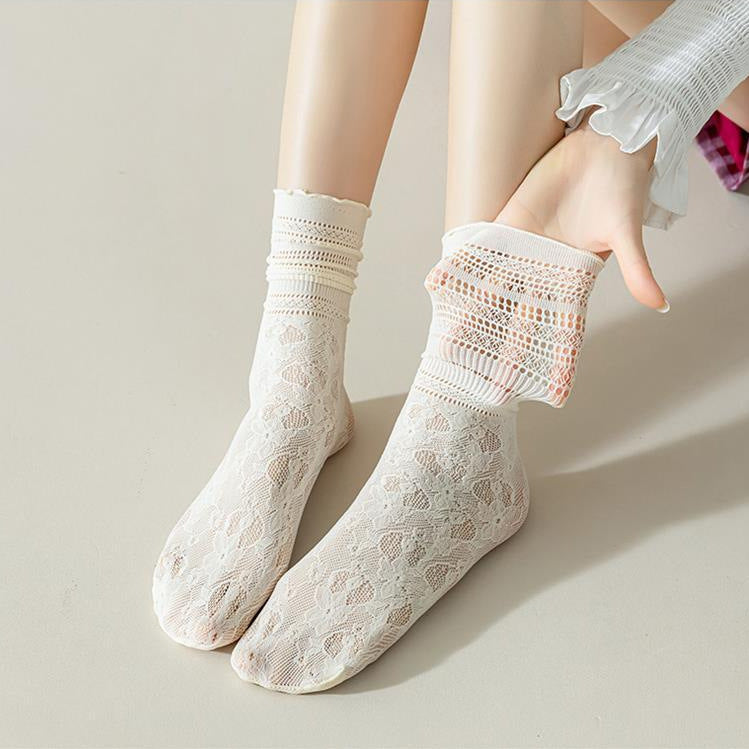 Lace Crew Socks for Women | Summer Thin Breathable Socks