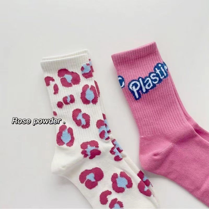 Cute Patterned Pink Crew Socks for Women | Trendy Casual Socks