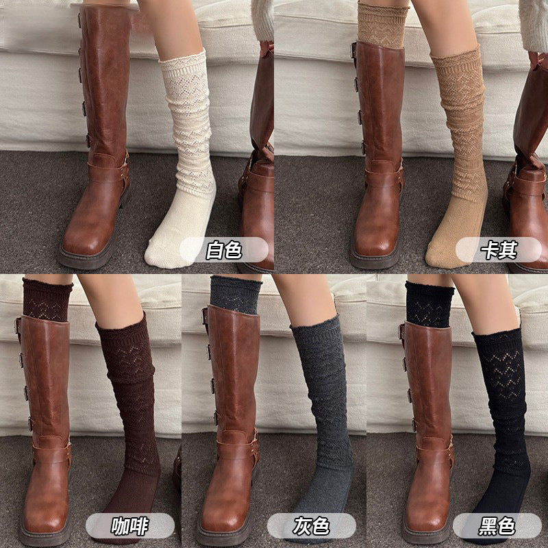 Lace Openwork Cotton Slouch Calf Socks for Women for Boots