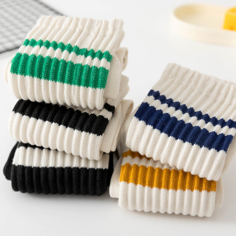 Striped Cotton Crew Socks | Casual Athletic Women's Mid Calf Socks