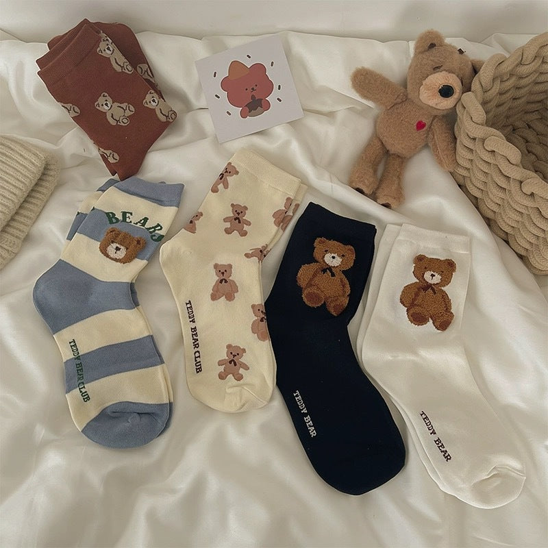 Cute Bear Print Women's Crew Socks | Casual Cotton Novelty Socks
