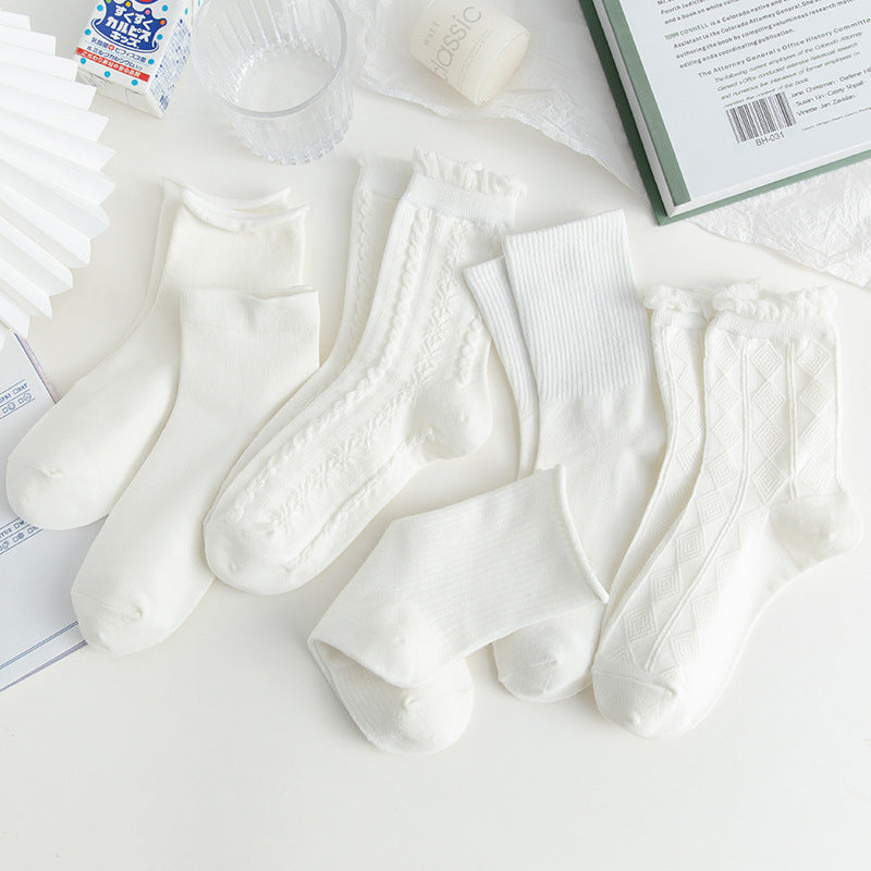 White Ruffled Crew Socks | Cute JK Style Cotton Women's Socks
