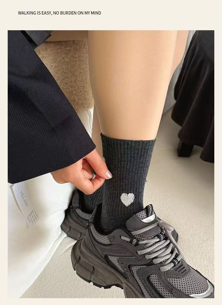 Heart Print Cotton Crew Socks for Women | Casual Trendy Everyday
