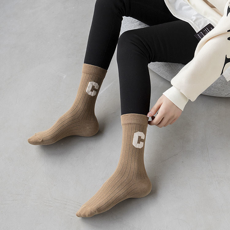 C Logo Crew Socks for Women | Trendy Soft Casual Everyday Socks