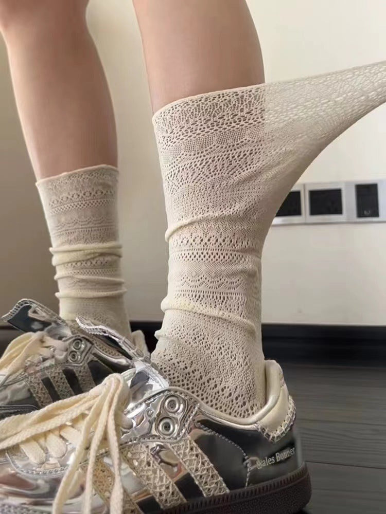 Lace Mesh Slouch Crew Socks | Breathable Summer Socks for Women