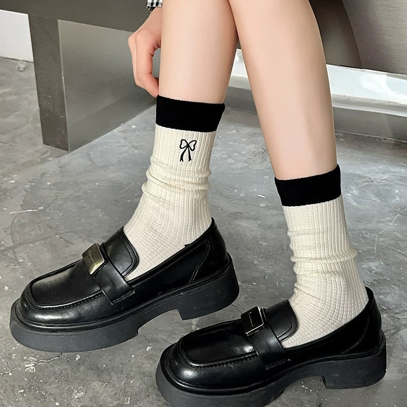 Cotton Bow Crew Socks for Women | Balletcore Casual Socks