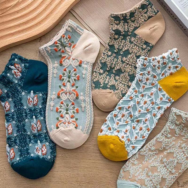 Vintage Embossed No-Show Socks for Women | Retro Summer Socks