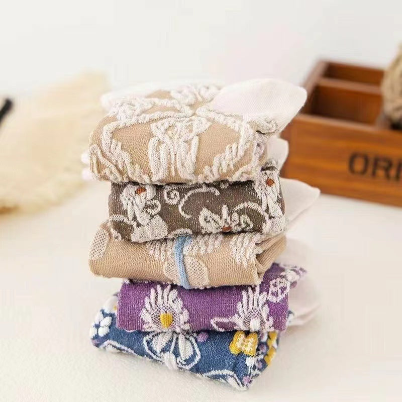 Retro Floral Ankle Socks for Women | Vintage Patterned Low Cut Socks