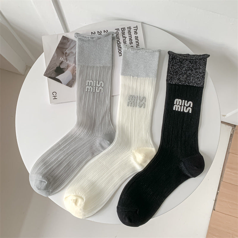 Sheer Glitter Crew Socks for Women | Summer Breathable Socks