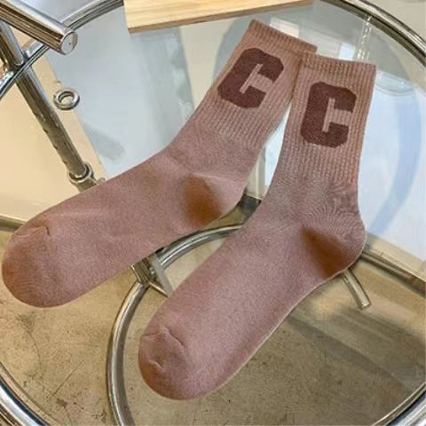 Trendy C Logo Crew Socks for Women | Soft Everyday Casual Socks