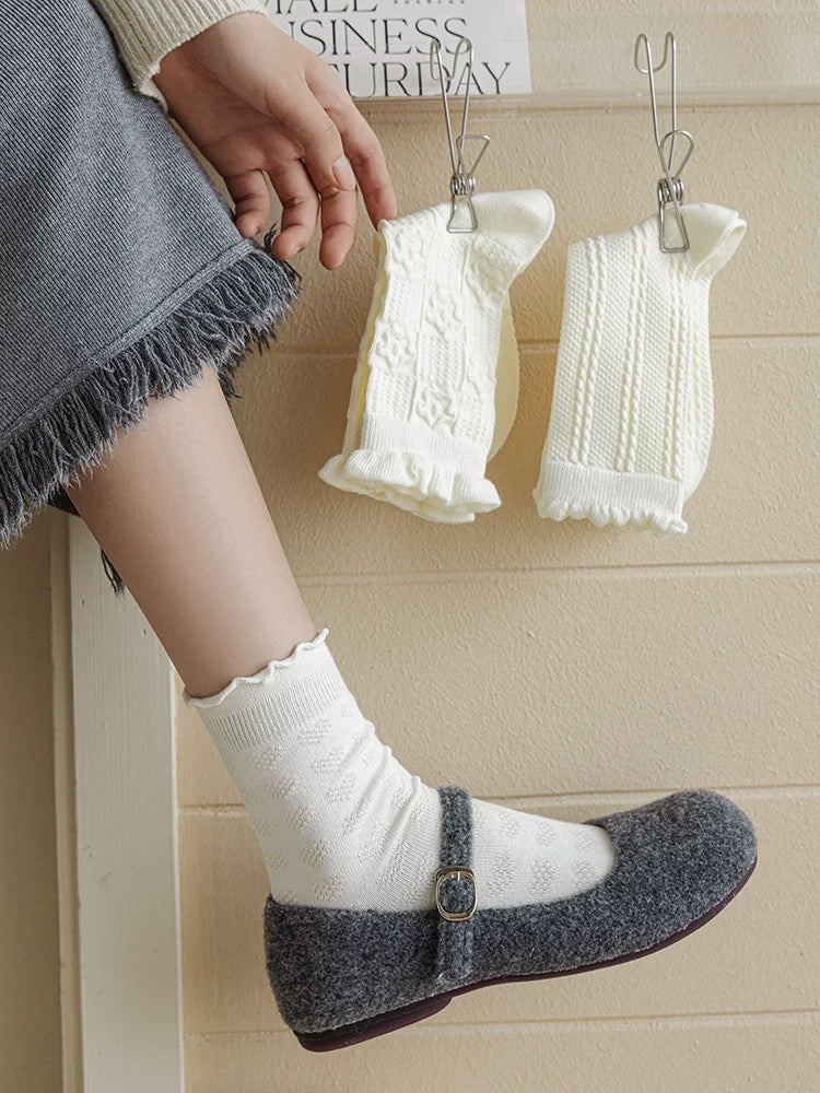 Cream Cotton Crew Socks for Women | Breathable Patterned Socks