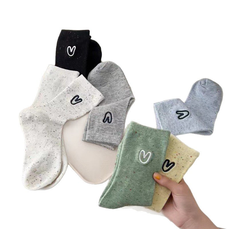 Speckled Embroidered Heart Crew Socks for Women | Casual Everyday Socks