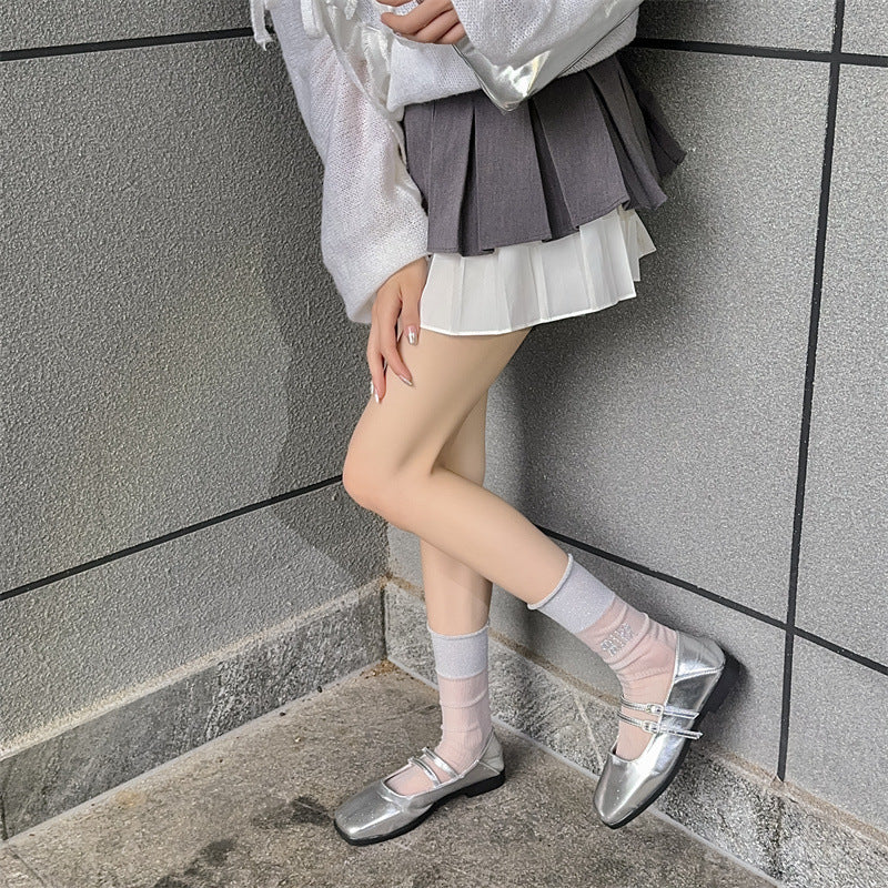 Sheer Glitter Crew Socks for Women | Summer Breathable Socks