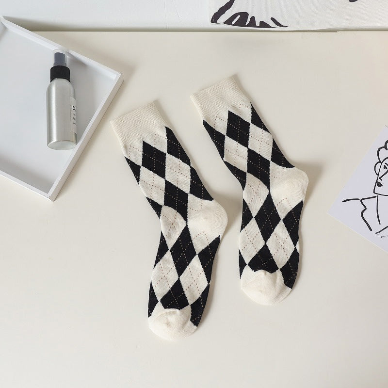 Vintage Argyle Crew Socks for Women | Retro Patterned Mid-Calf Socks