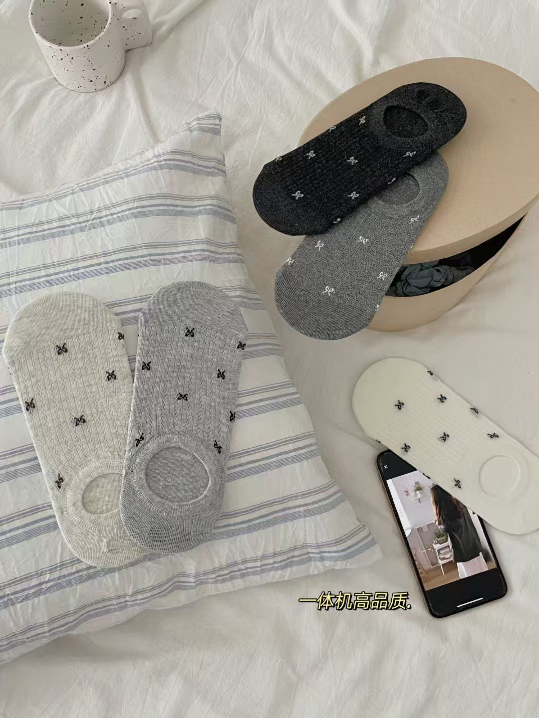 Bow No Show Socks for Women | Non-Slip Cotton Summer Socks