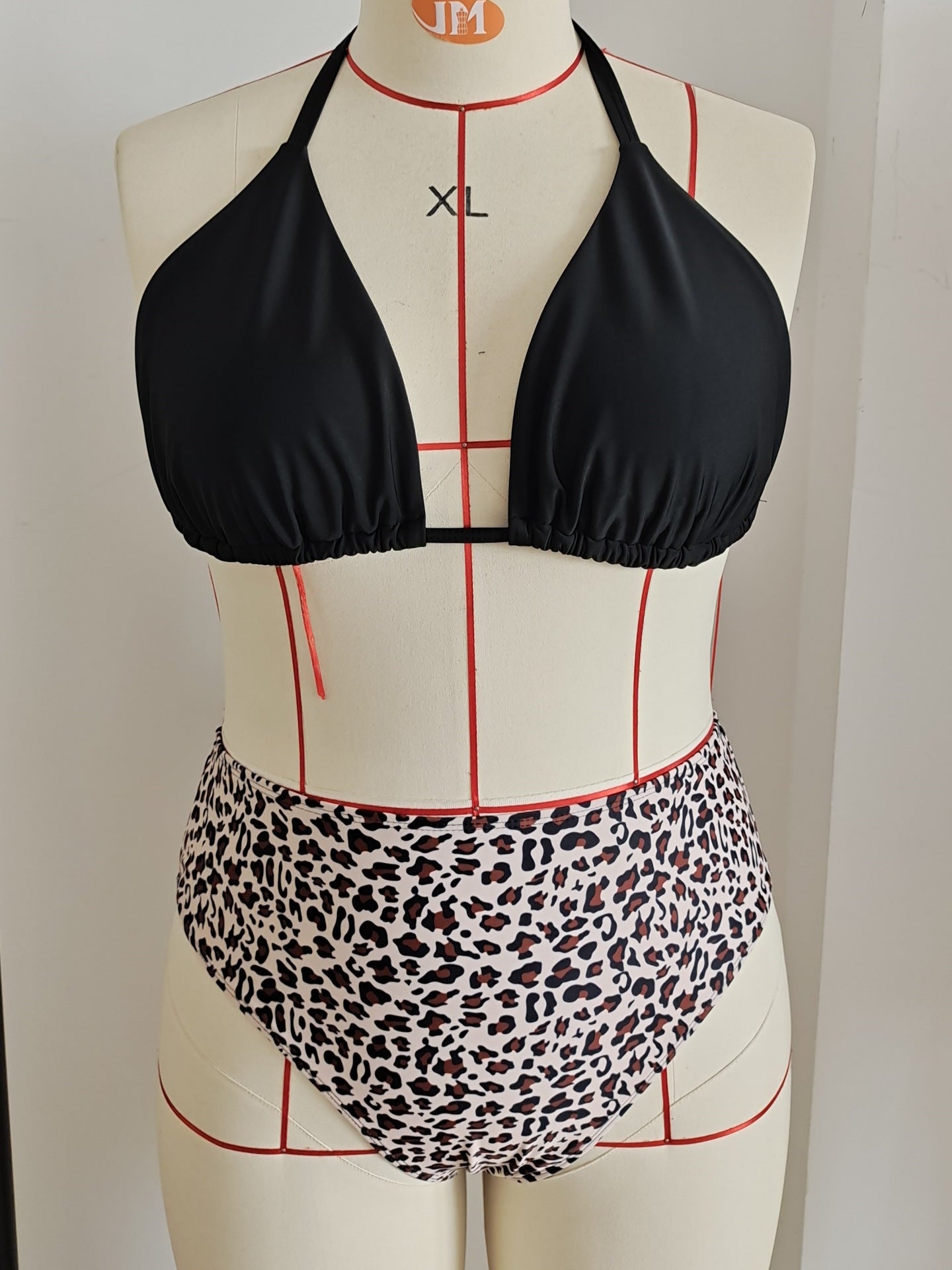 Plus Size Deep V Halter Bikini Set | Black Leopard Swimwear