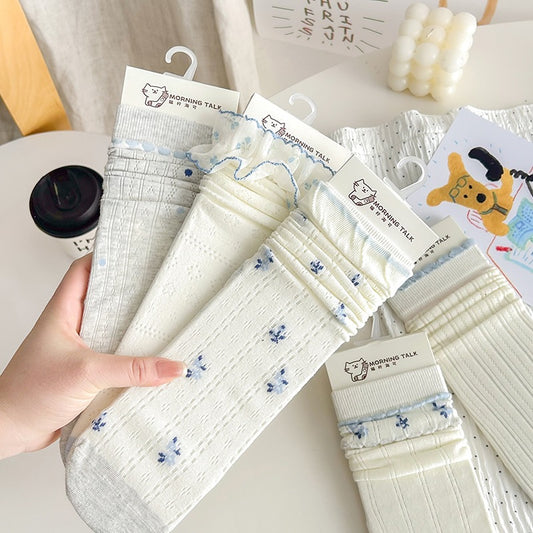 Cotton Floral Crew Socks | Breathable Summer Slouch Socks for Women