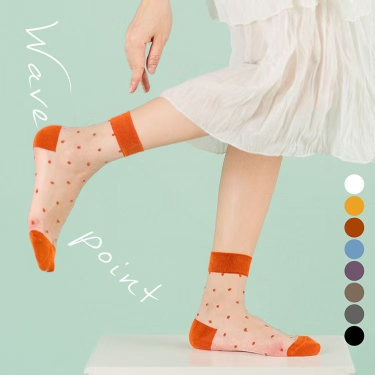 Polka Dot Sheer Crew Socks | Thin Summer Women's Transparent Socks